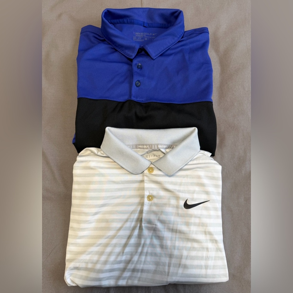 Lot of 2 Nike Golf Polo Shirts Mens Size Medium Dri Fit Short Sleeve